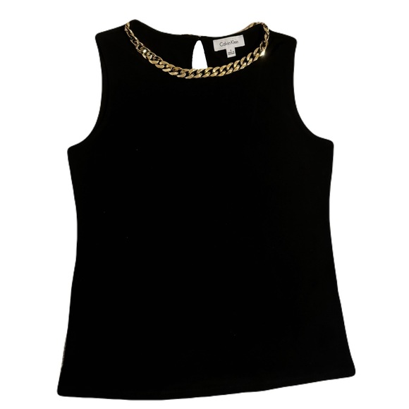 Calvin Klein Black Gold Choker Chain Neckline Tank Top Size S - Picture 2 of 8
